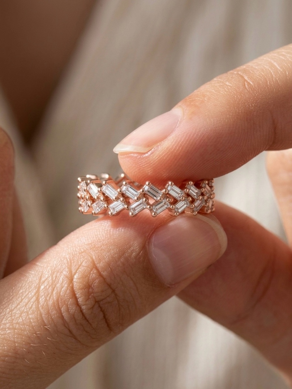 Rose Gold Baguette Diamond Band Ring - Women Jewelry